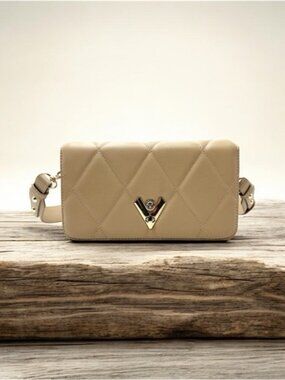 Valentino Orlandi Quilted Taupe Crossbody Bag NWT